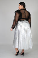 Silver metal pleated skirt