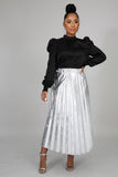 Silver metal pleated skirt